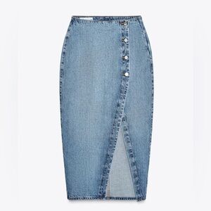 Zara denim wrap skirt - flattering wrap style silver buttons and front slit